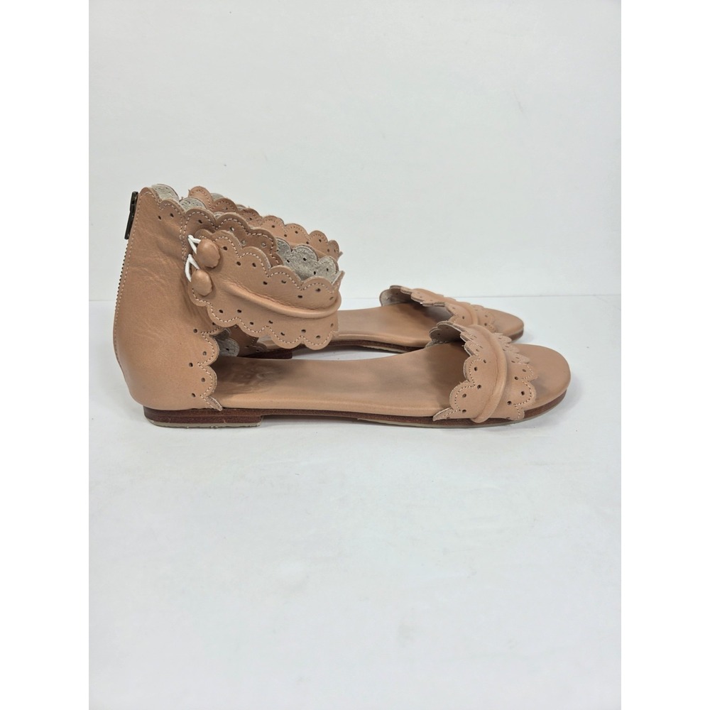 ELF Midsummer Handmade Scalloped Leather Zip Back Ankle Strap Sandals  Sz 7.5